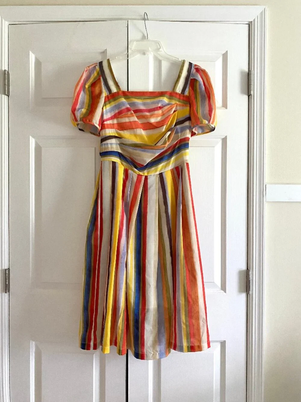 Rainbow Striped Cotton Midi Dress S